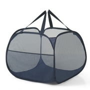 Buenod Mesh Laundry Hamper Collapsible Clothes Basket, 90L, Navy Blue